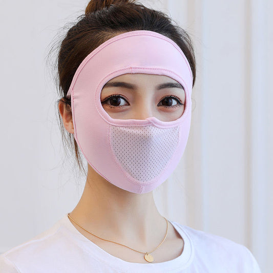 Summer thin protection full face sunscreen breathable touch mask riding sunshade anti-UV line with breathing net cloth hood alfamoba