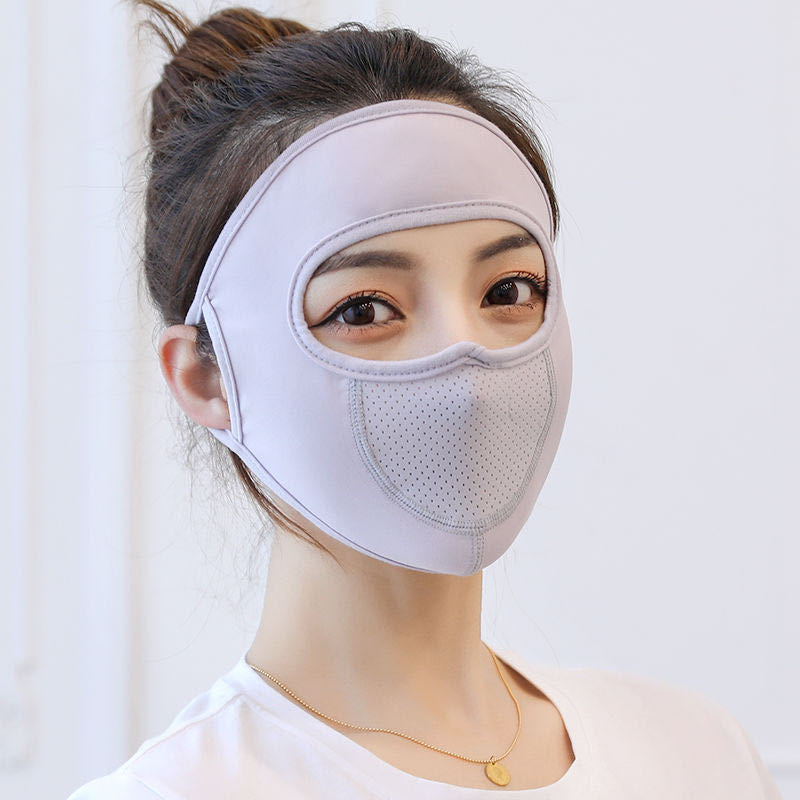 Summer thin protection full face sunscreen breathable touch mask riding sunshade anti-UV line with breathing net cloth hood alfamoba