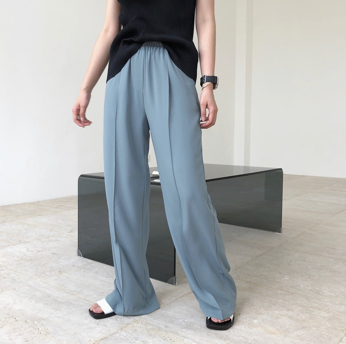 Summer new trendy quality lazy straight wide legs loose thin leisure hang lazy trousers trousers female alfamoba