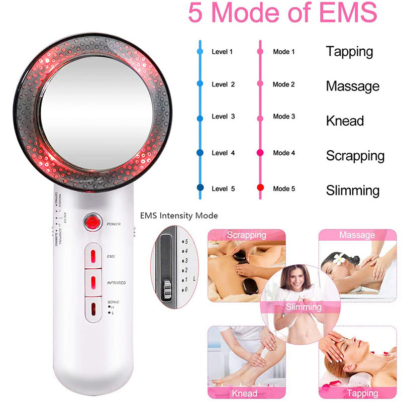 Three-in-one slimmer ultrasonic EMS physiotherapy machine shaped body gauge ultrasonic introduction massage beauty instrument alfamoba