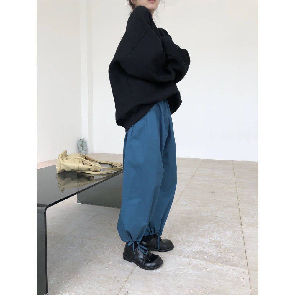 Autumn new Japanese design is a foot squeezing rope wide leg pants loose fashion casual two-wear light gland feet women alfamoba