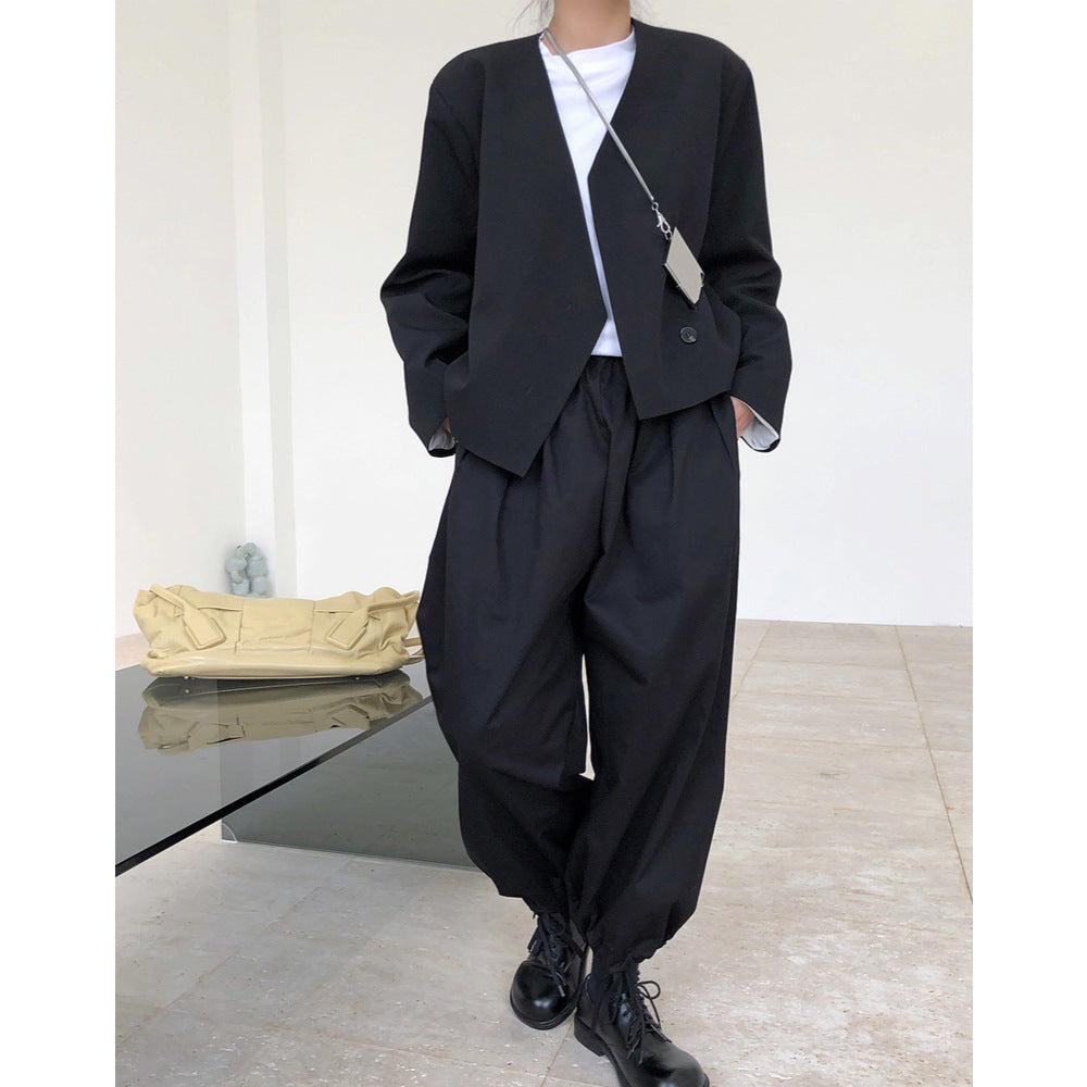 Autumn new Japanese design is a foot squeezing rope wide leg pants loose fashion casual two-wear light gland feet women alfamoba