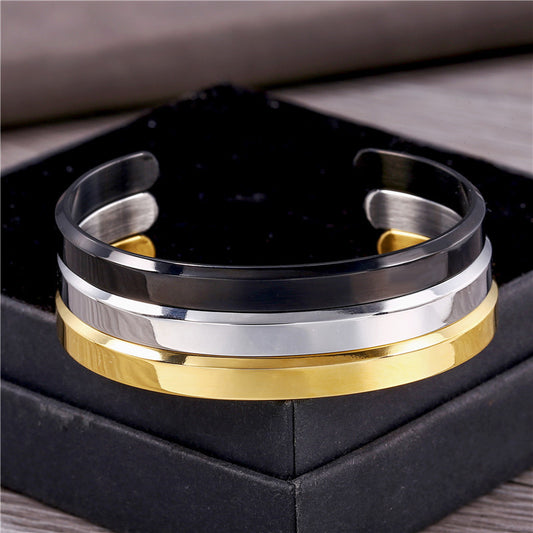 Factory direct sales dw bracelet 3-color fashionable and minimalist titanium steel plated 18k gold C-shaped open end watch accessory bracelet for men alfamoba