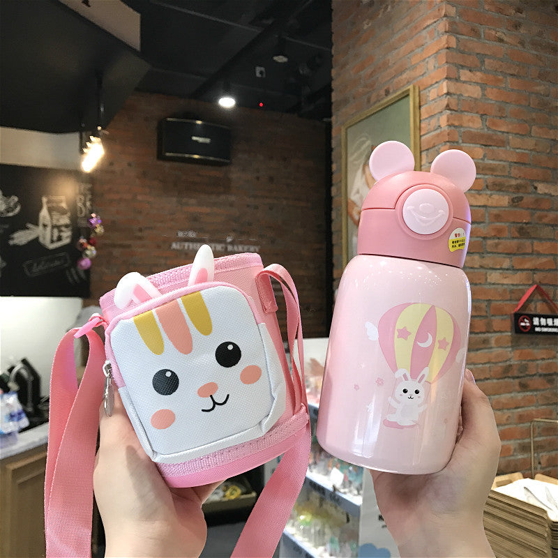 Double cover Child Insulation Cup with straw slanted crossover set can be back primary school water cup men and women baby kindergarten kettle alfamoba