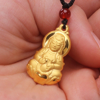 Gold-plated men and women gold necklace is rich in Guaibao, Peace, Guanyin Realistic Golden Pendant with lanyard to send gifts alfamoba