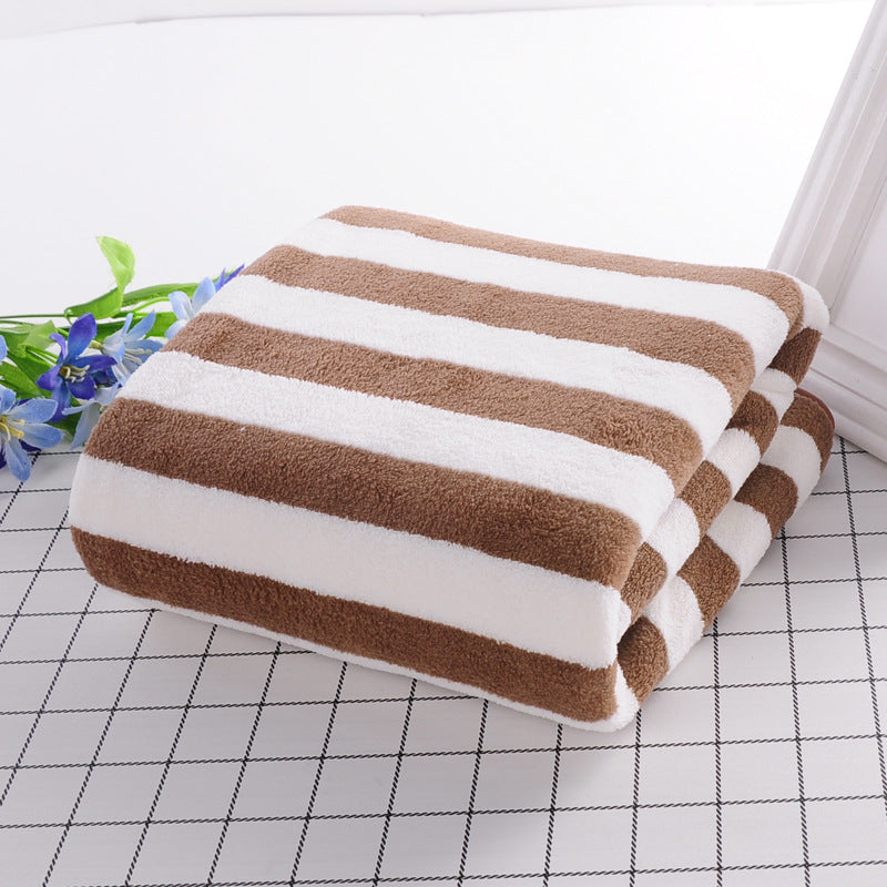 Coral velvet bath towel manufacturers wholesale soft water absorption striped speed dry beach towel custom home 70 140 bath towels alfamoba