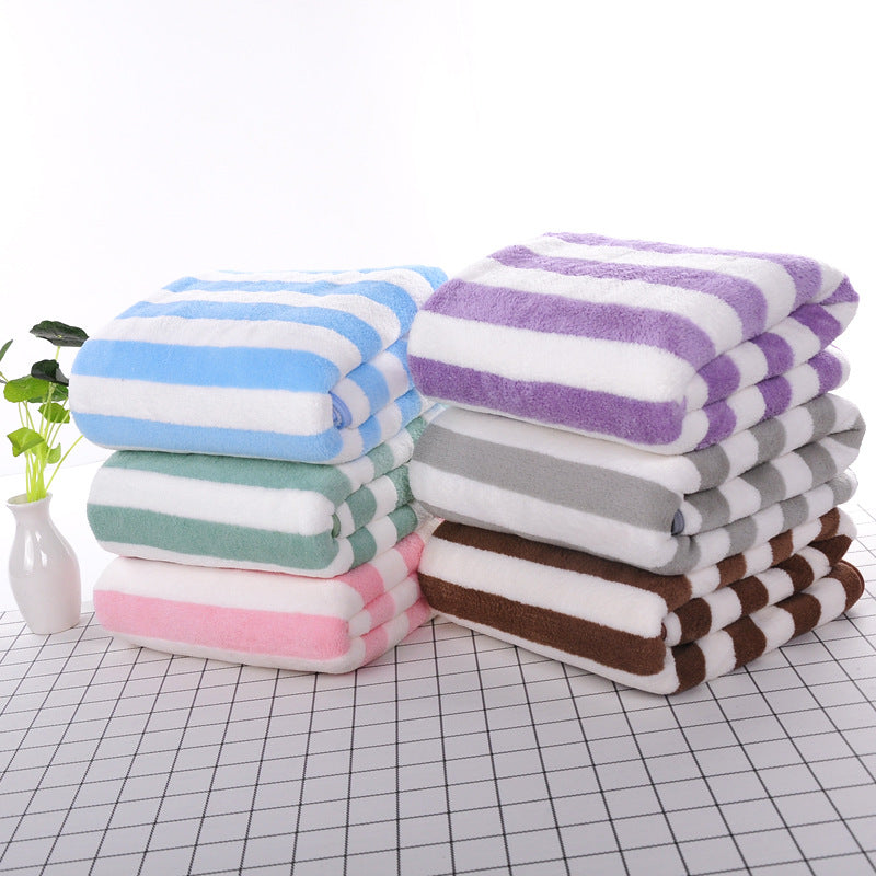 Coral velvet bath towel manufacturers wholesale soft water absorption striped speed dry beach towel custom home 70 140 bath towels alfamoba