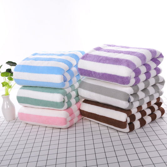 Coral velvet bath towel manufacturers wholesale soft water absorption striped speed dry beach towel custom home 70 140 bath towels alfamoba