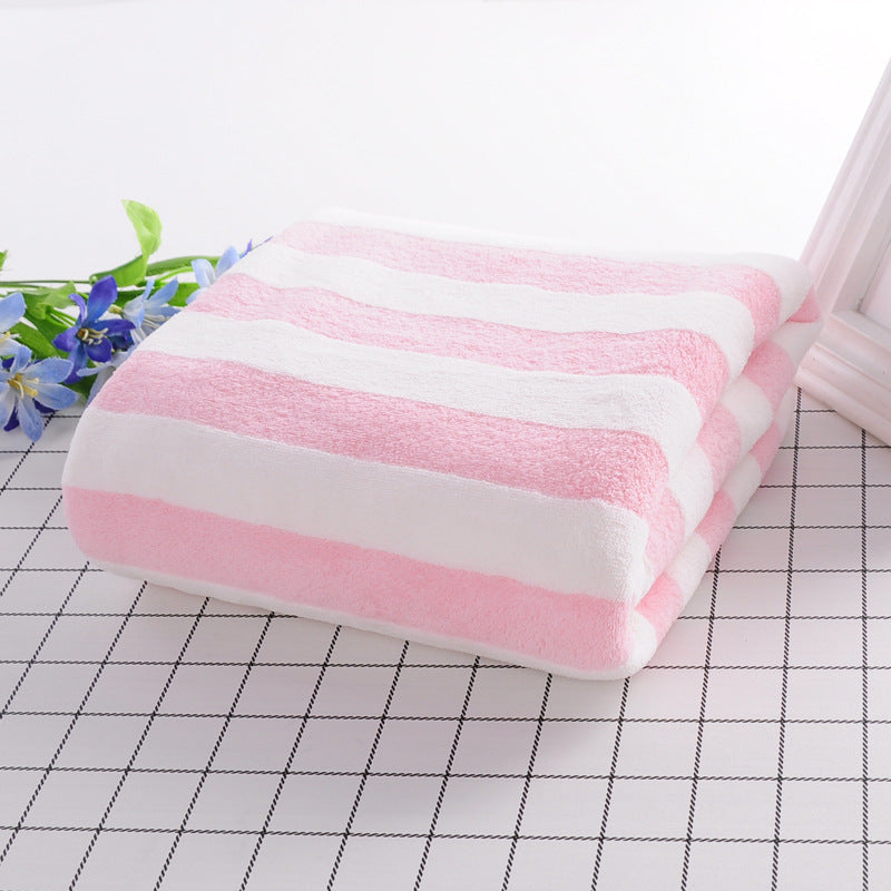 Coral velvet bath towel manufacturers wholesale soft water absorption striped speed dry beach towel custom home 70 140 bath towels alfamoba