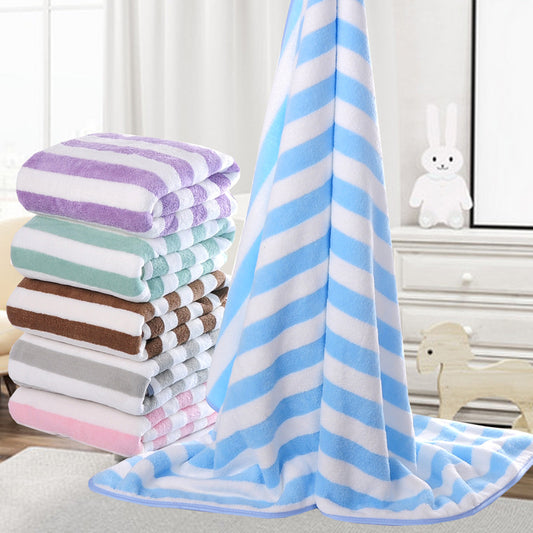 Coral velvet bath towel manufacturers wholesale soft water absorption striped speed dry beach towel custom home 70 140 bath towels alfamoba