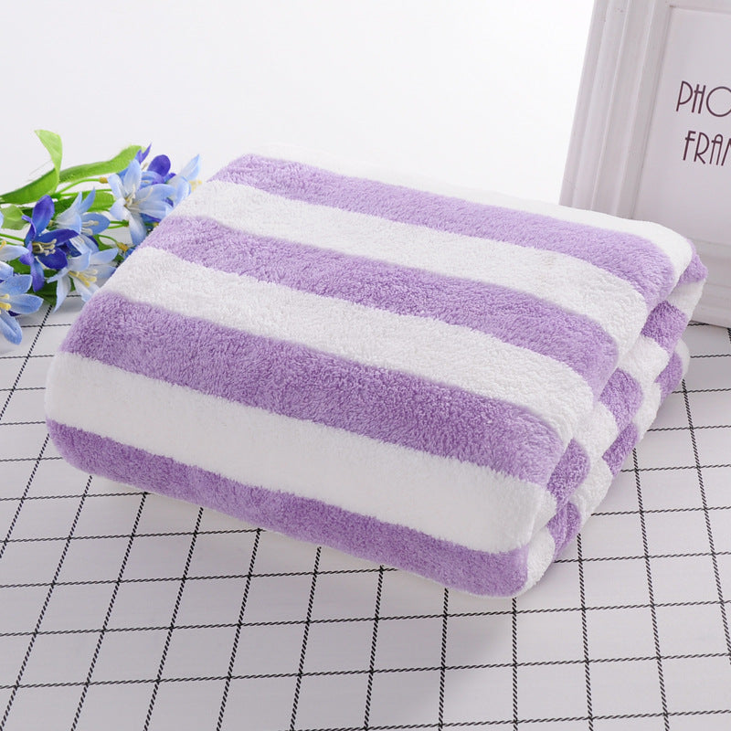 Coral velvet bath towel manufacturers wholesale soft water absorption striped speed dry beach towel custom home 70 140 bath towels alfamoba