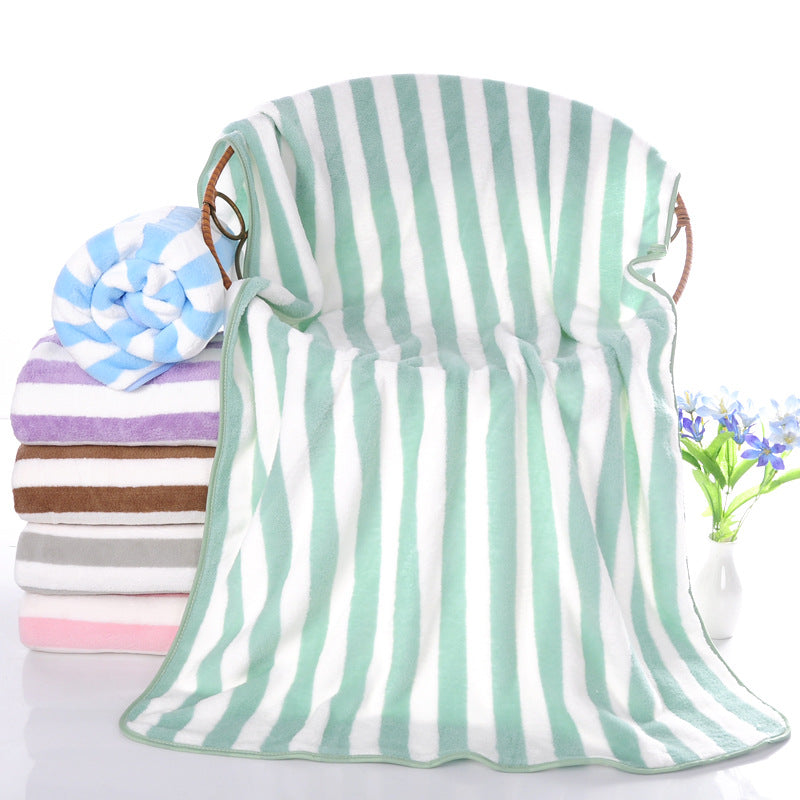 Coral velvet bath towel manufacturers wholesale soft water absorption striped speed dry beach towel custom home 70 140 bath towels alfamoba