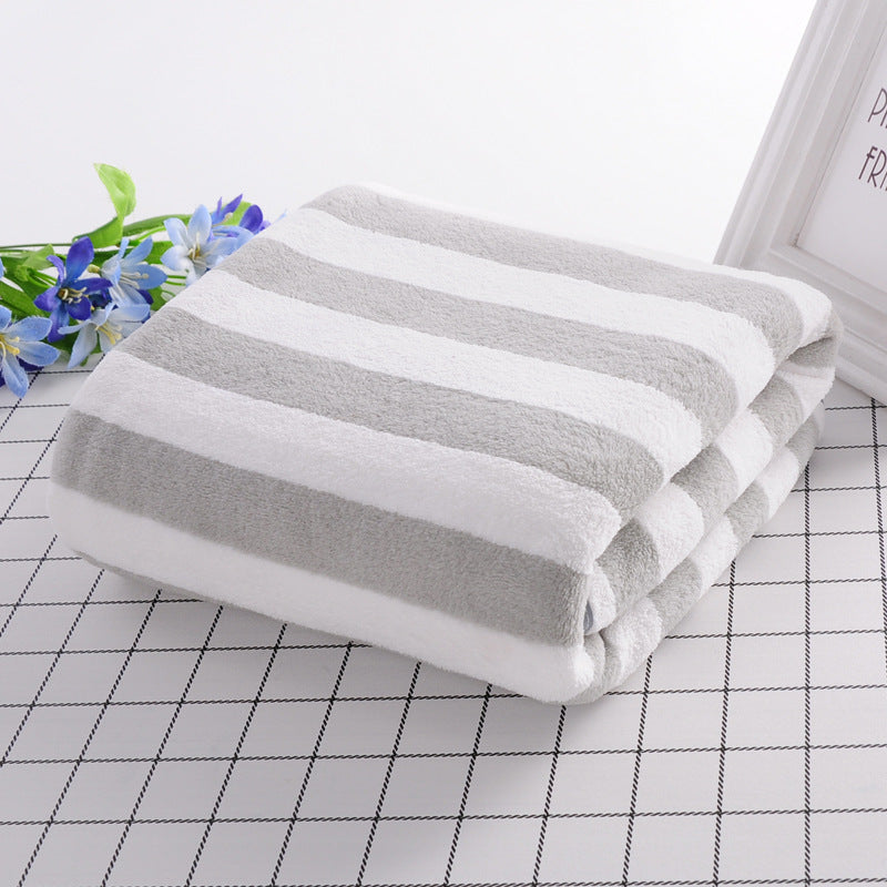 Coral velvet bath towel manufacturers wholesale soft water absorption striped speed dry beach towel custom home 70 140 bath towels alfamoba