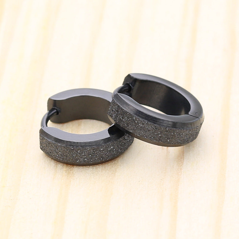 Titanium steel stainless steel 4 9 gold matte men's black ear buck ring circle circle round earrings sand alfamoba