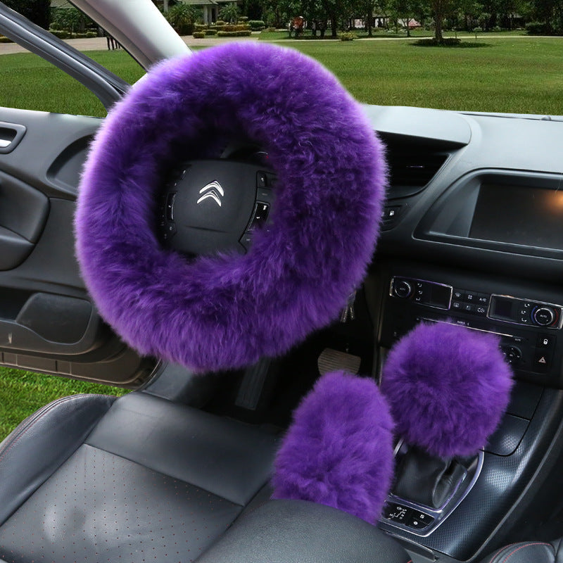 Manufacturers model car blocking wool handle set fur car steering wheel cover car universal fur three-piece set alfamoba