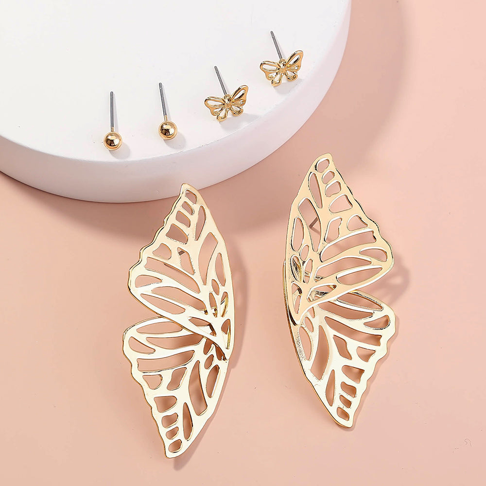 Golden Winged Butterfly Earring Set alfamoba