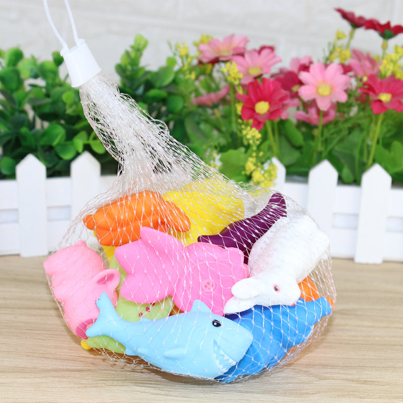 Factory direct sound sound shower water toys children pinching silicone animal bath small yellow duck net bag packaging alfamoba