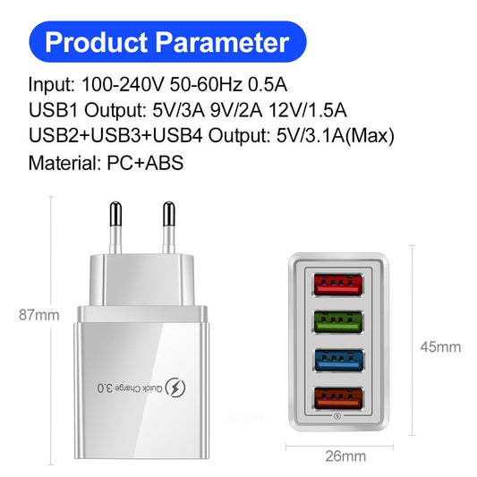 EU/US Plug USB Charger Quick Charge alfamoba