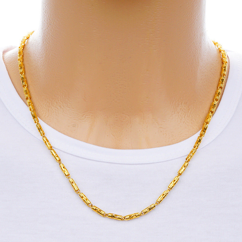 4MM backup hollow cylinder men's necklace men's chain plated 24K genuine jewelry wholesale golden items alfamoba