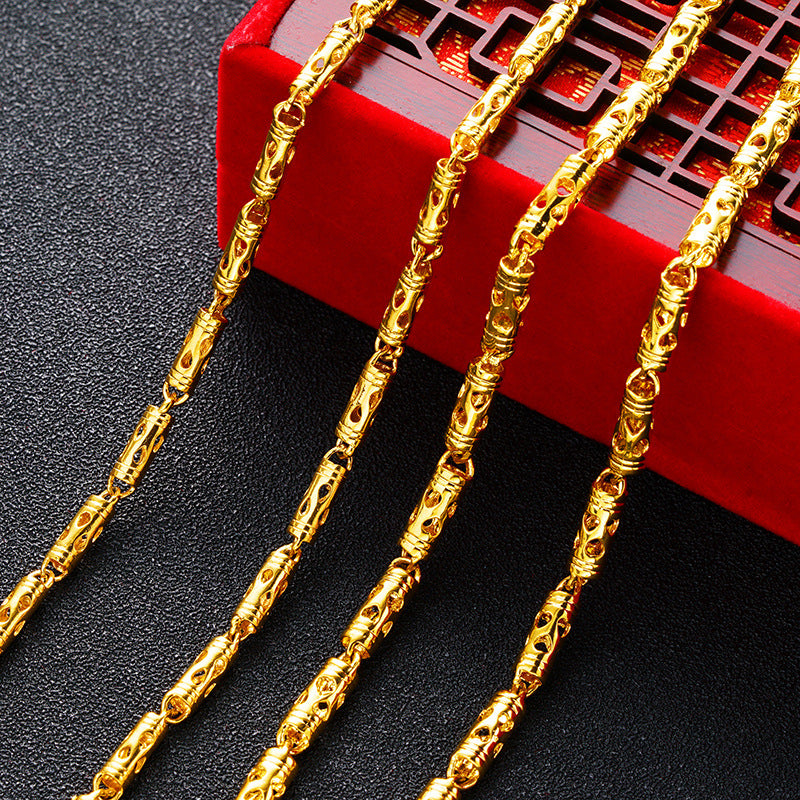 4MM backup hollow cylinder men's necklace men's chain plated 24K genuine jewelry wholesale golden items alfamoba