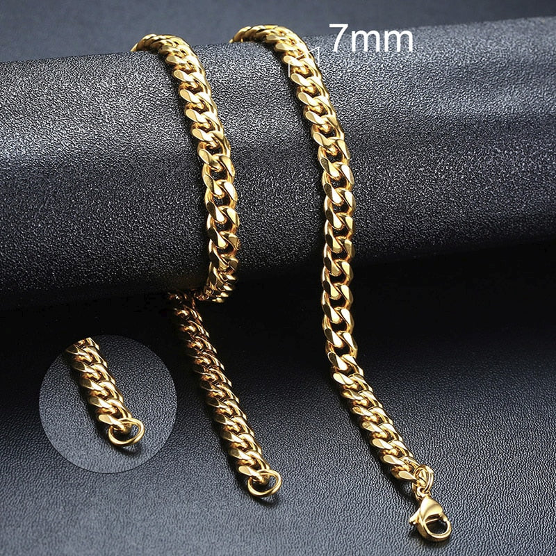 Vnox Cuban Chain Necklace for Men Women, Basic Punk Stainless Steel Curb Link Chain Chokers,Vintage Gold Tone Solid Metal Collar alfamoba