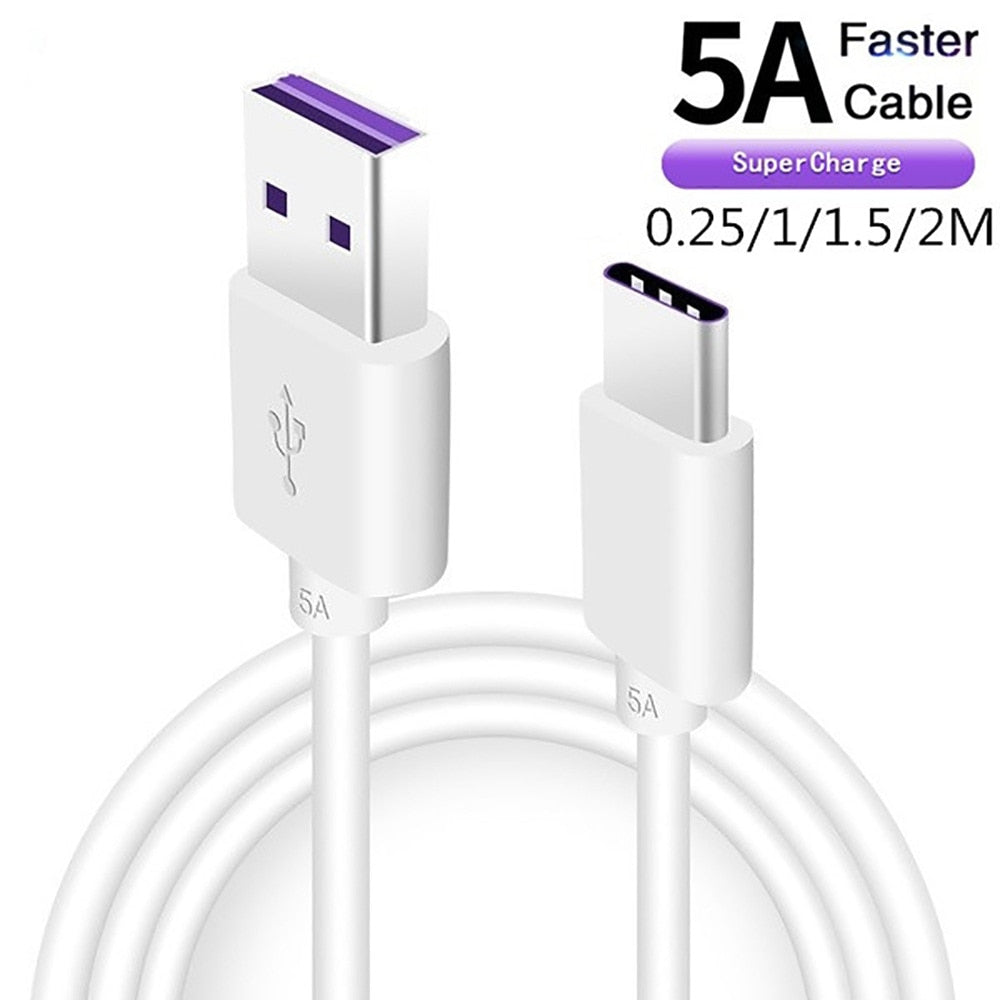 Fast Charge 5A USB Type C Cable For Samsung S20 S9 S8 Xiaomi Huawei P30 Pro Mobile Phone Charging Wire White Blcak Cable alfamoba