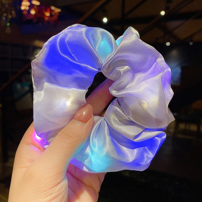 Kids Baby Girls LED Luminous Scrunchies Hairband Ponytail Holder Glow Headwear Elastic Hair Bands Solid Color Hair Accessories alfamoba