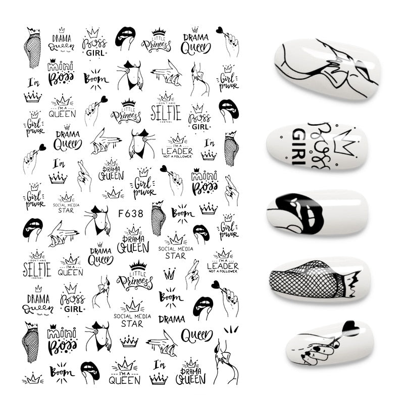 The New 3D Nail Sticker Cool English Letter stickers for nail  Foil Love Heart Design Nails Accessories Fashion Manicure Sticker alfamoba