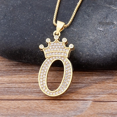 New Luxury Copper Zircon A-Z Crown Alphabet Pendant Chain Necklace Punk Hip-Hop Style Fashion Woman Man Initial Name Jewelry alfamoba