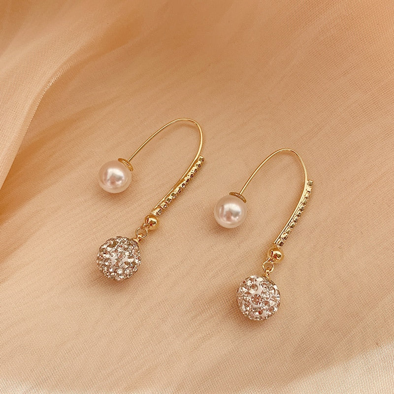 New personality fashion design zircon earrings for women light luxury web celebrity temperament tassels pearl earrings for women alfamoba