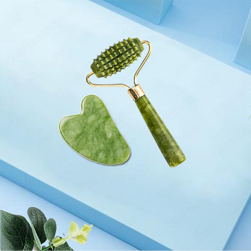 Natural Face Massager Gua Sha Jade Roller Face Massage Tool Set Face For Massager Guasha Facial Neck Skin Beauty Care Set alfamoba