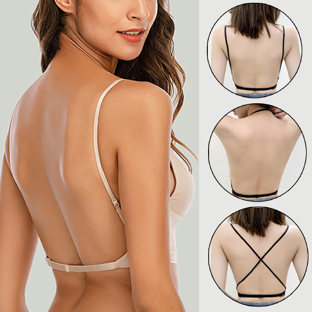 Sexy Backless Bra Lace Deep U Low Back Bralette Thin Cup Brassiere Halter Soft Seamless Elastic Underwear Tank Tops Encaje Mujer alfamoba