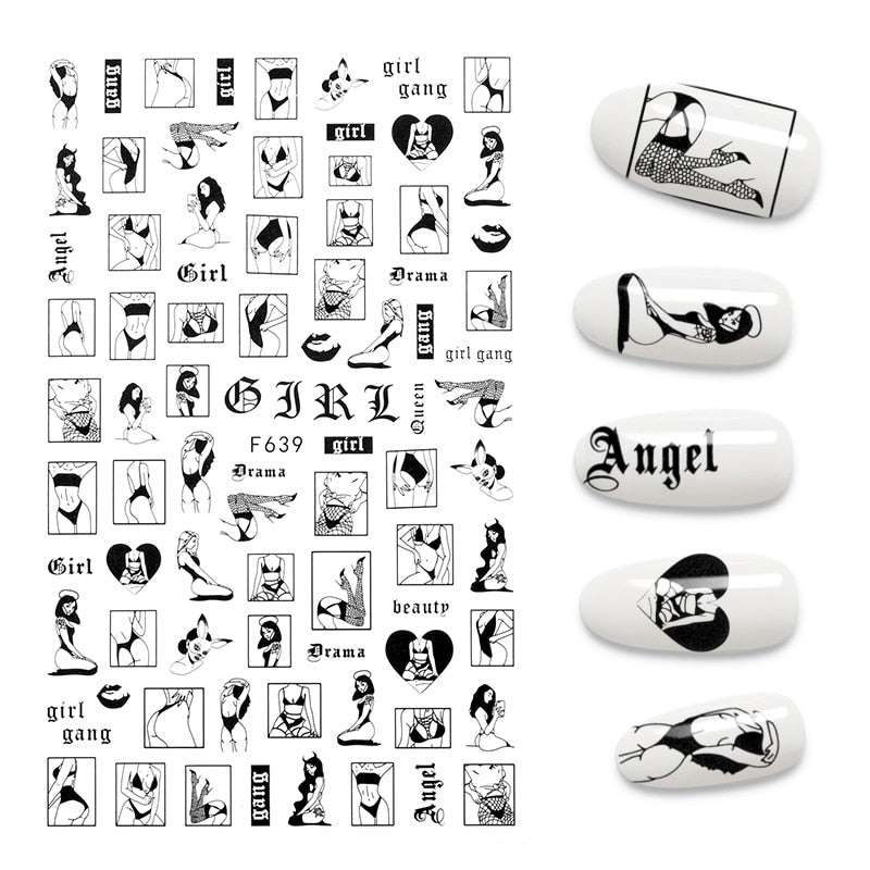 The New 3D Nail Sticker Cool English Letter stickers for nail  Foil Love Heart Design Nails Accessories Fashion Manicure Sticker alfamoba