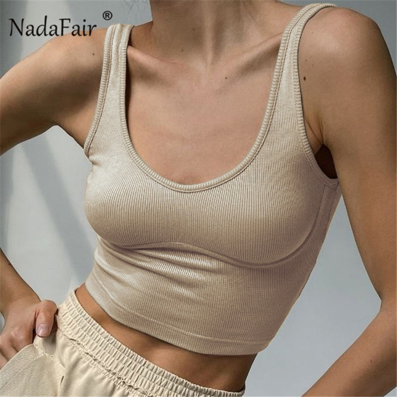 Nadafair Ribber Knitted Tops Femme O Neck Summer Basic Shirts White Black Casual Sport Vest Off Shoulder Green Women's Tank Top alfamoba