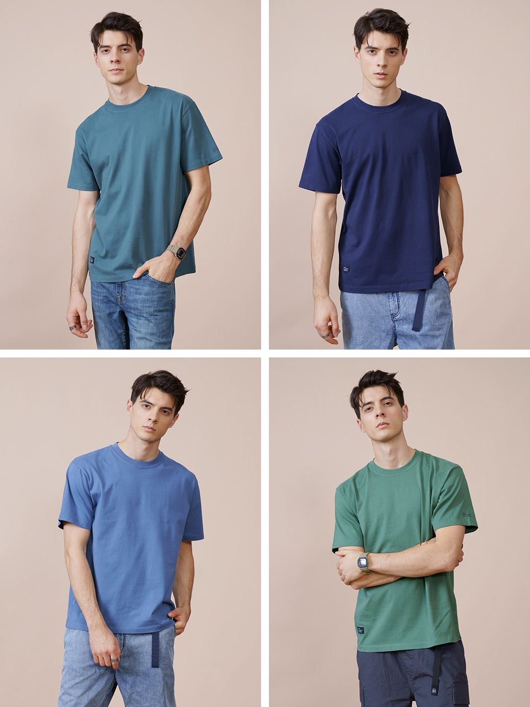 SIMWOOD 2021 Summer New 250g 100% Cotton Fabric T-shirt Men High Quality Solid Color Drop Sleeve Loose Tshirts Oversize Tops alfamoba