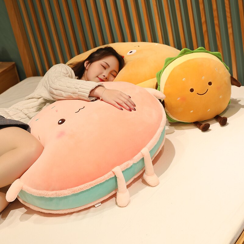 New Creative Plush Soft Hamburger Macaron Pillow Soft Baby Sleeping Toys Sofa Cushion Hand Warmer Bag Pendant For Kids Gifts alfamoba