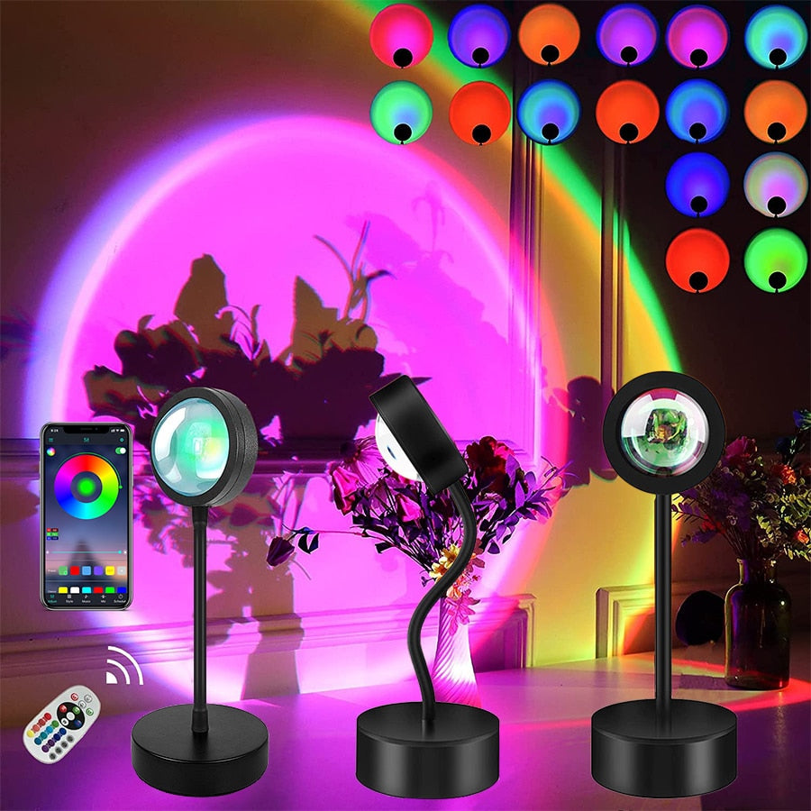 Smart Bluetooth Sunset Projection Lamp Sunset Projector Night Light APP Remote Led Lights for Room Decoration Photography Gifts alfamoba