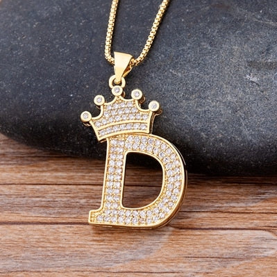 New Luxury Copper Zircon A-Z Crown Alphabet Pendant Chain Necklace Punk Hip-Hop Style Fashion Woman Man Initial Name Jewelry alfamoba