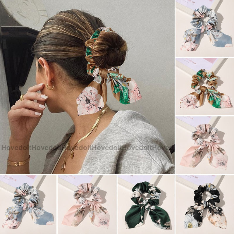 New Chiffon Bowknot Elastic Hair Bands For Women Girls Solid Color Scrunchies Headband Hair Ties Ponytail Holder Hair Accessorie alfamoba