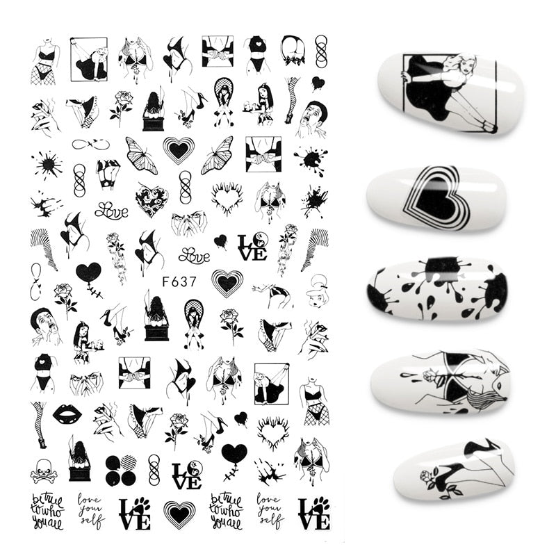 The New 3D Nail Sticker Cool English Letter stickers for nail  Foil Love Heart Design Nails Accessories Fashion Manicure Sticker alfamoba