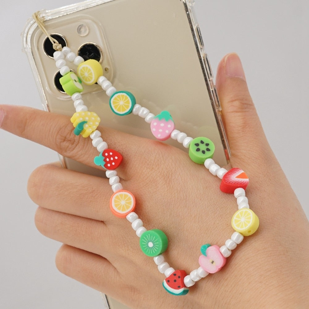 Shinus Heishi Disc Beads Crystal Chain For Phone Mobile Phone Lanyard Smile Cell Phone Chains 2021 LOVE Letter String Wristband alfamoba