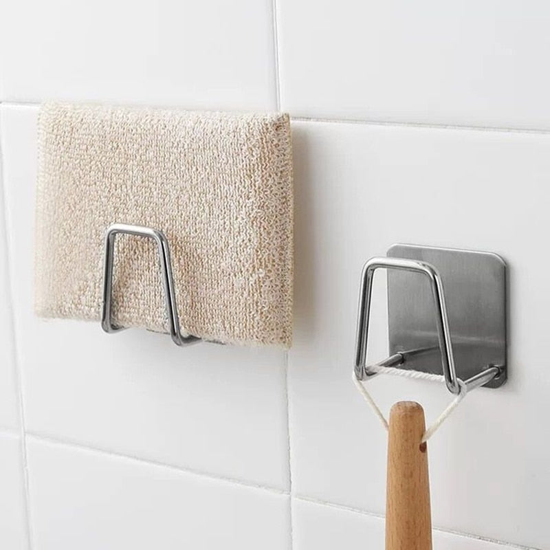 Kitchen Stainless Steel Sink Sponges Holder Self Adhesive Drain Drying Rack Kitchen Wall Hooks Accessories Storage Organizer alfamoba