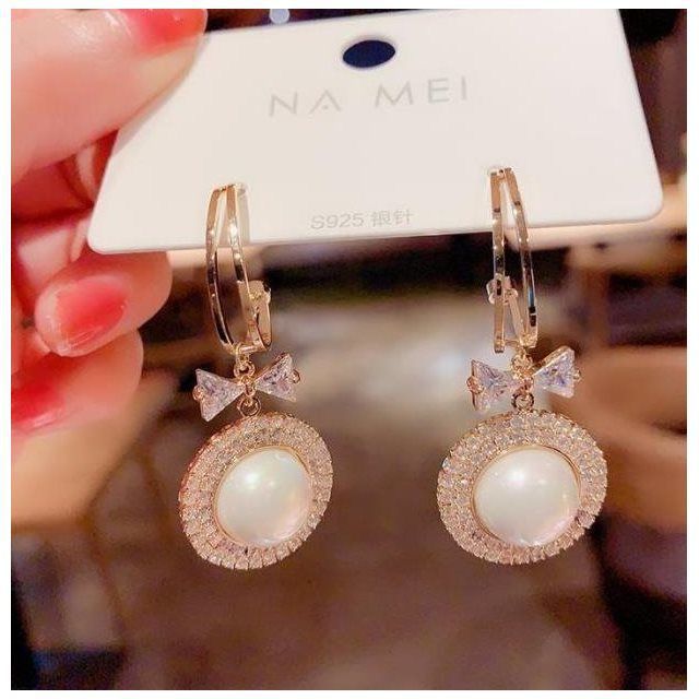 New personality fashion design zircon earrings for women light luxury web celebrity temperament tassels pearl earrings for women alfamoba