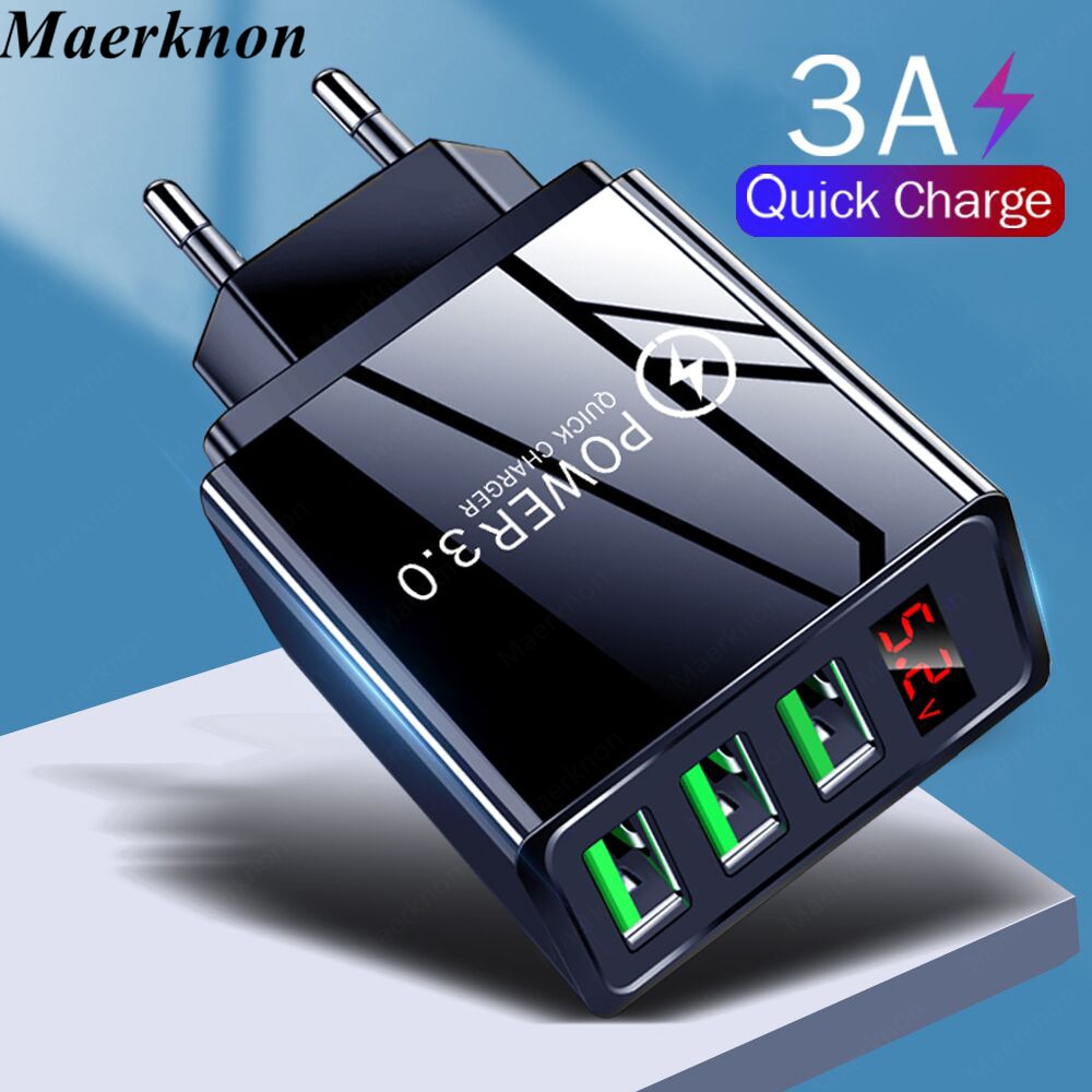 Quick charge 3.0 USB Charger for iPhone 12 pro 11 Xiaomi Samsung Huawei 5V 3A Digital Display Fast Charging Wall Phone Charger alfamoba