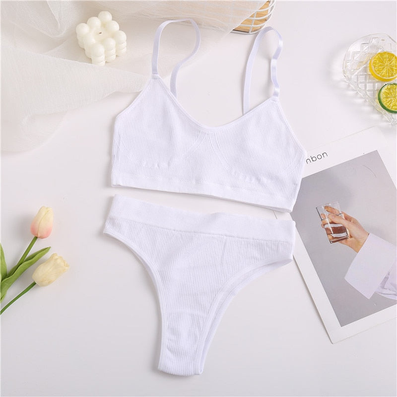 FINETOO Seamless Tanks Tops Panties Set Female Underwear Wireless Bra Crop Top Women Low-rise Underpants Soft Bralette Lingerie alfamoba