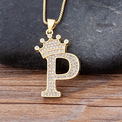 New Luxury Copper Zircon A-Z Crown Alphabet Pendant Chain Necklace Punk Hip-Hop Style Fashion Woman Man Initial Name Jewelry alfamoba