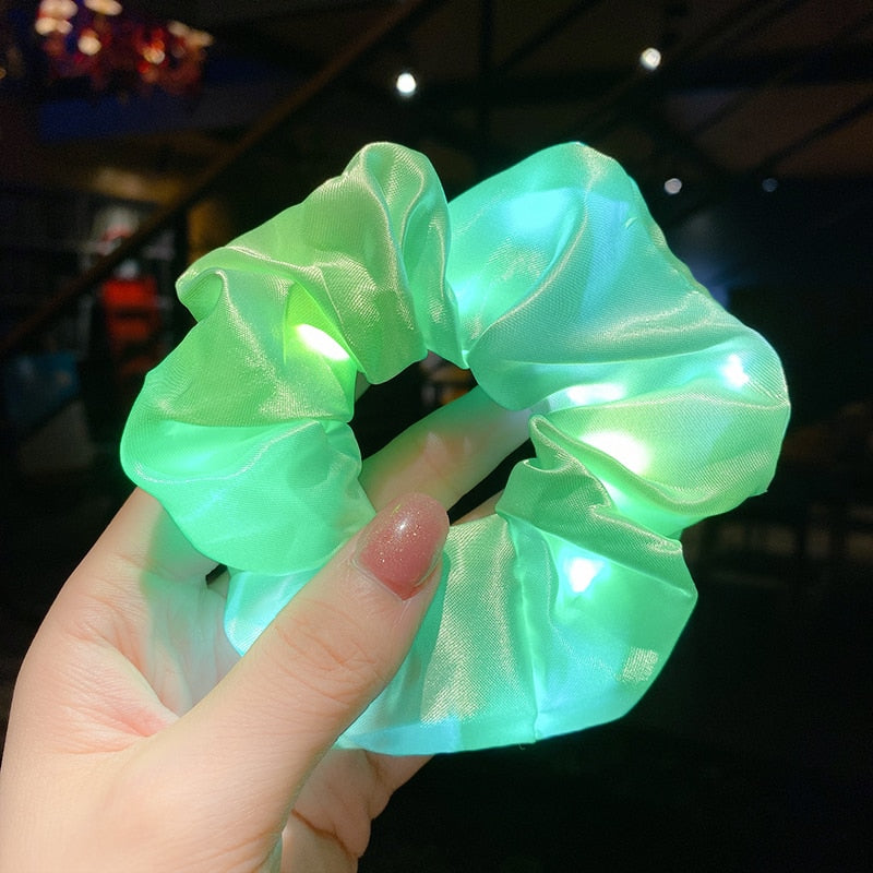 Kids Baby Girls LED Luminous Scrunchies Hairband Ponytail Holder Glow Headwear Elastic Hair Bands Solid Color Hair Accessories alfamoba