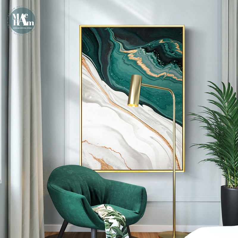 Modern Abstract Gold foil lines Green Canvas Art Paintings For Living Room Bedroom Posters And Prints Wall Poster Home Decor alfamoba