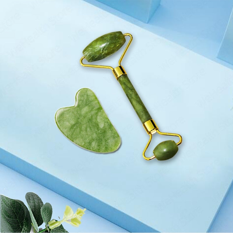 Natural Face Massager Gua Sha Jade Roller Face Massage Tool Set Face For Massager Guasha Facial Neck Skin Beauty Care Set alfamoba