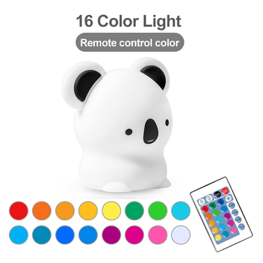 Colorful Silicone LED Night Light Cute Animal Soft Cartoon USB Rechargeable Lamps For kids Children Bedroom Baby Christmas Gift alfamoba